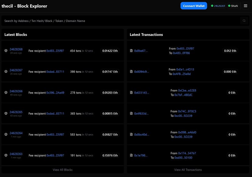 Ethereum Block Explorer DApp website preview