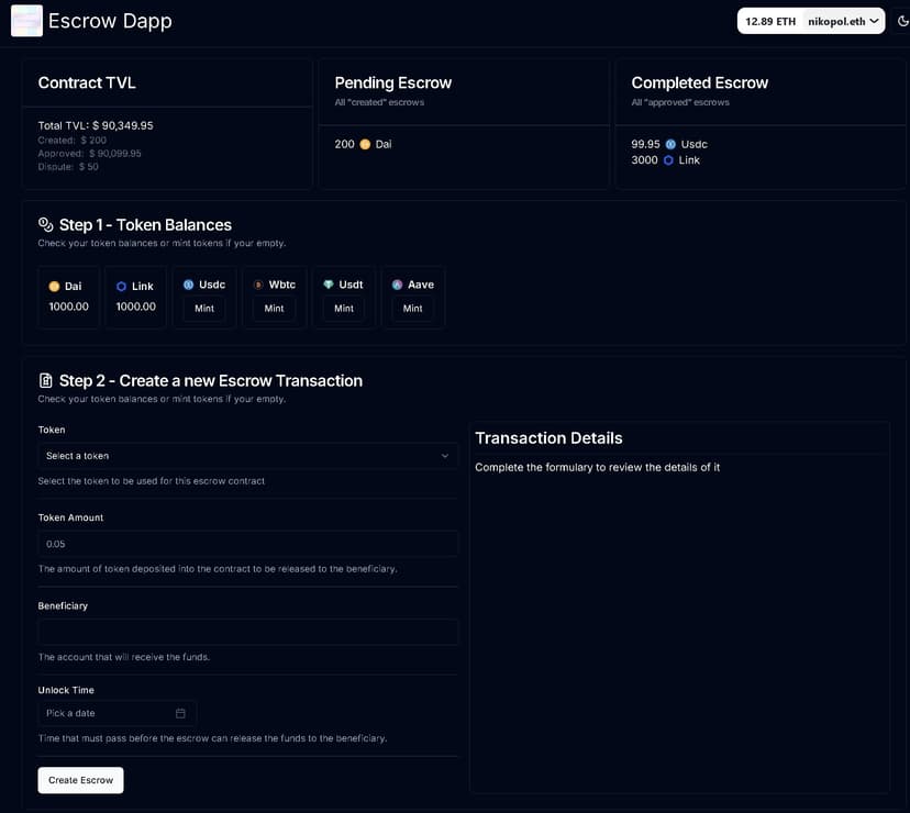 Escrow DApp with Aave Yield Generation website preview